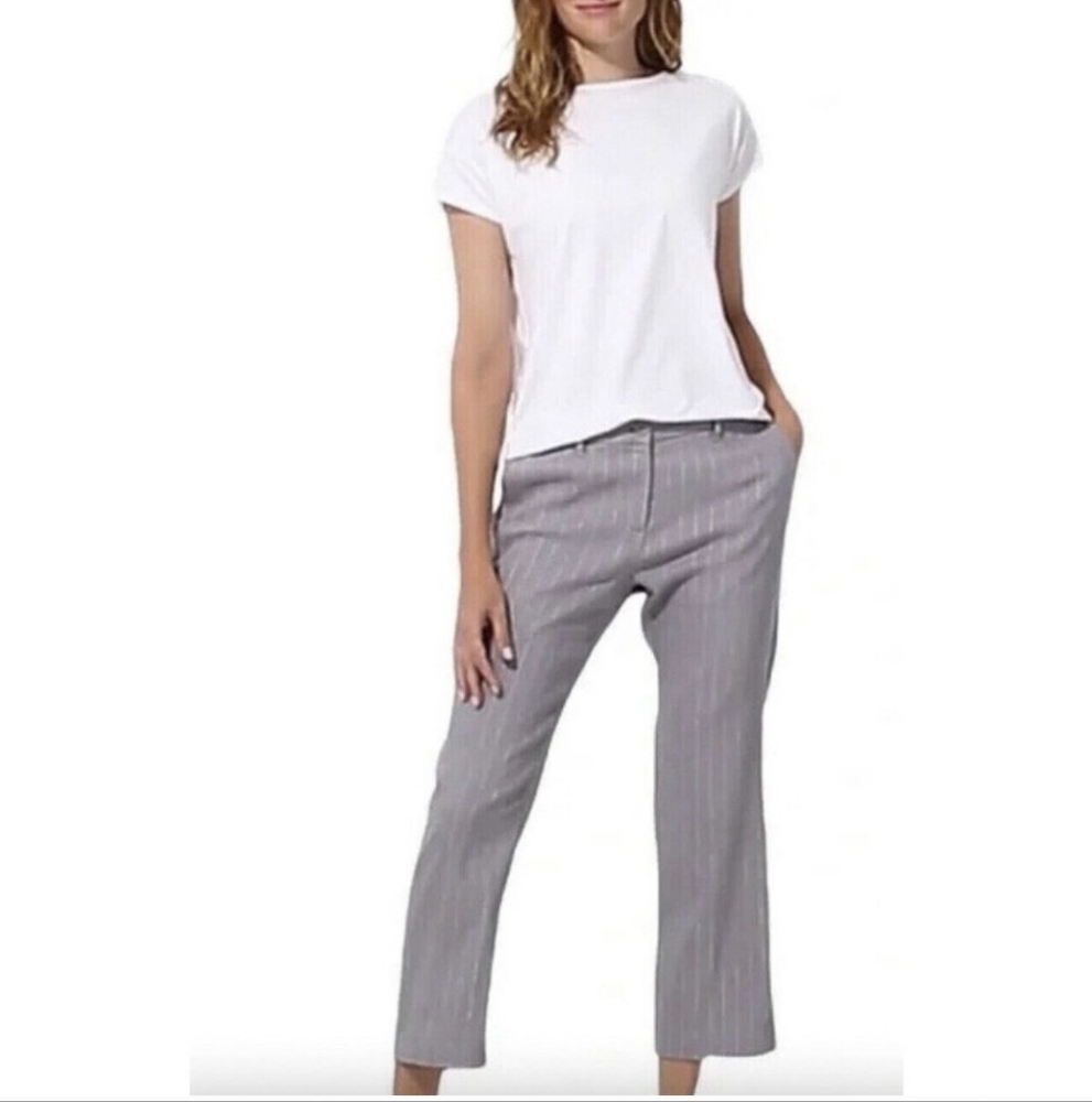 NWT Linen J. Jill Womens  Stretch PantsCrop Grey Stripe